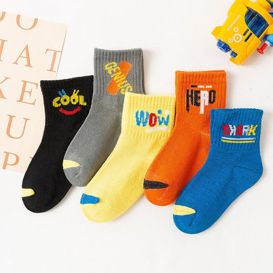Juno Cartoon Alphabet Cotton Socks (5-Pack)