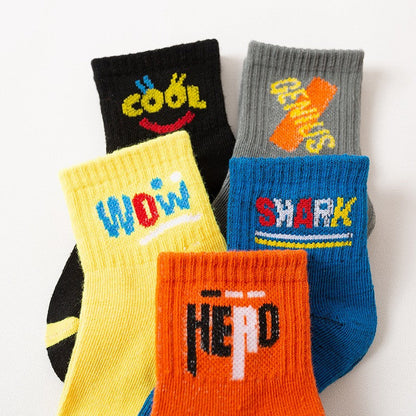 Juno Cartoon Alphabet Cotton Socks (5-Pack)