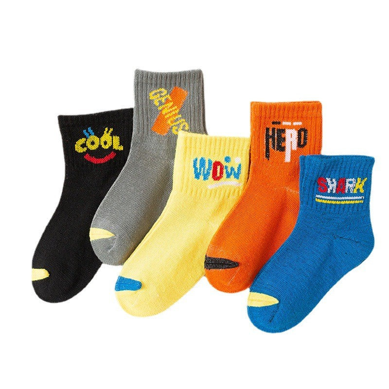 Juno Cartoon Alphabet Cotton Socks (5-Pack)