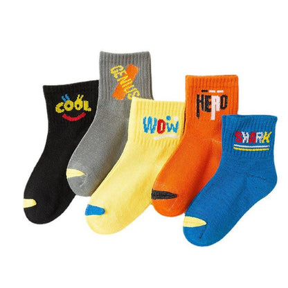 Juno Cartoon Alphabet Cotton Socks (5-Pack)